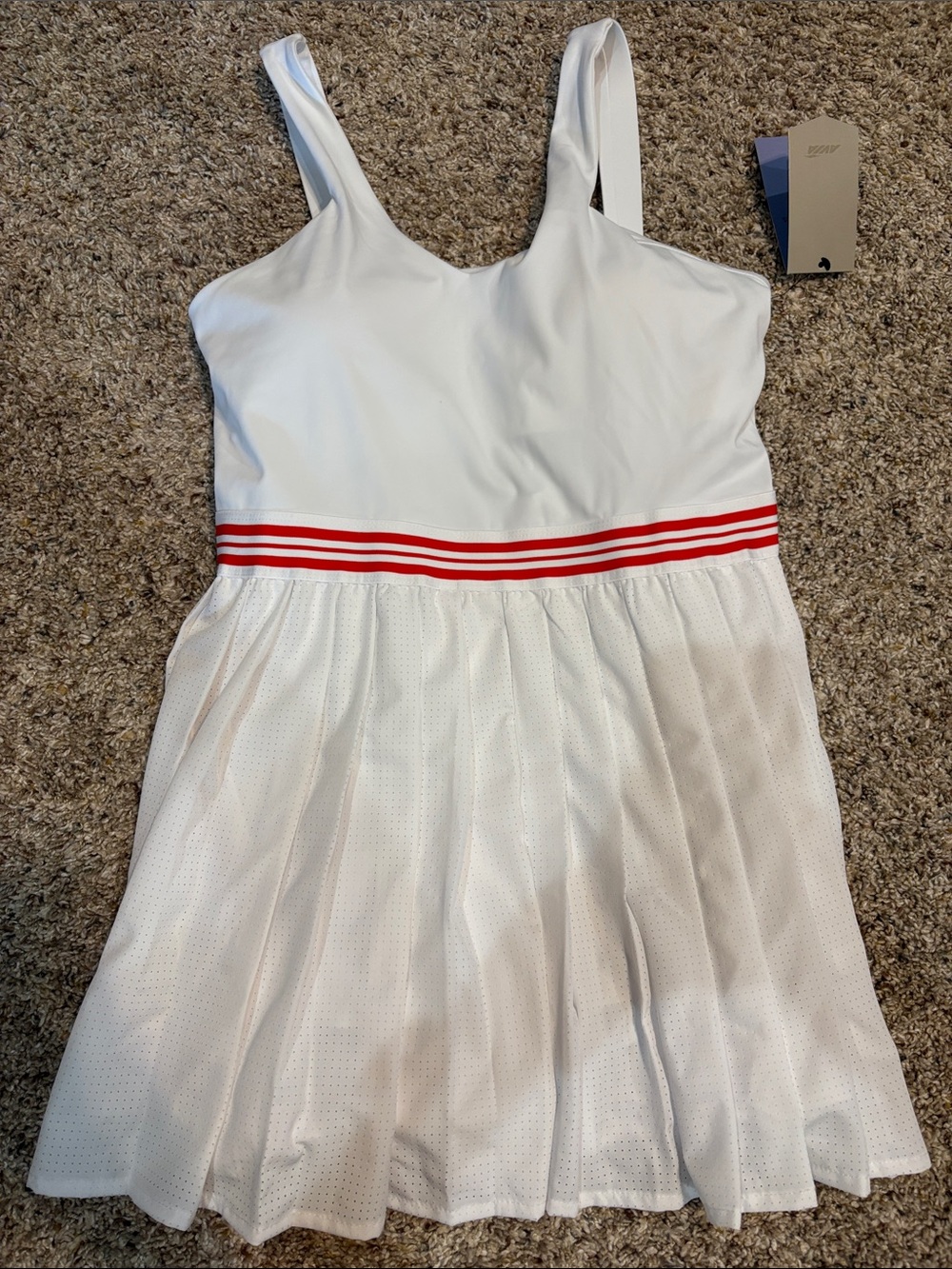 Avia White Tennis Dress with Red Waist Stripes